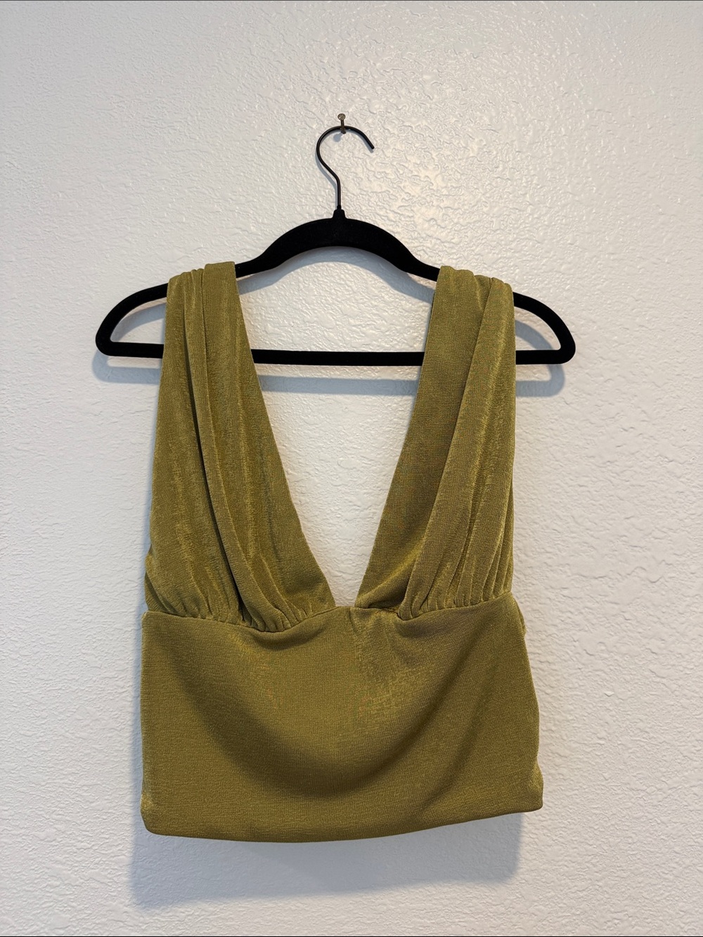 Plunging V-Neck Crop Top in Olive Green